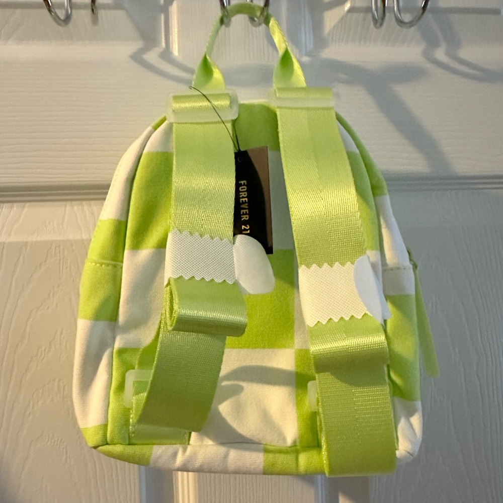 NEW NWT ๐๐ค lime green white checkered flag backpack ๐ handbag purse small - Picture 3 of 9